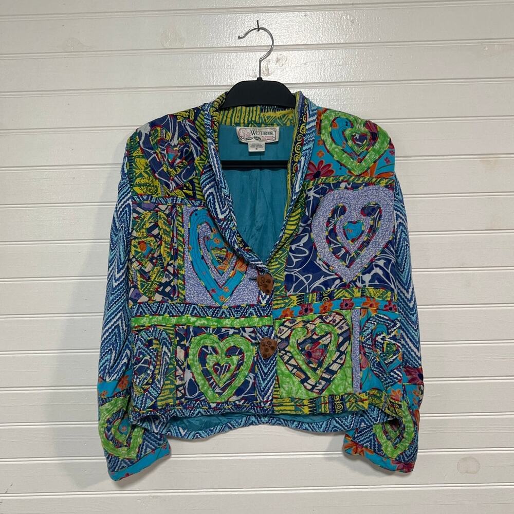 Westbrook‎ Vintage Quilted Patchwork Heart Print Jacket Size Small Boho Cottage